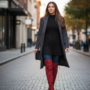 Red Lace-Up Over the Knee Boots | Bold Statement Style | Size 7.5